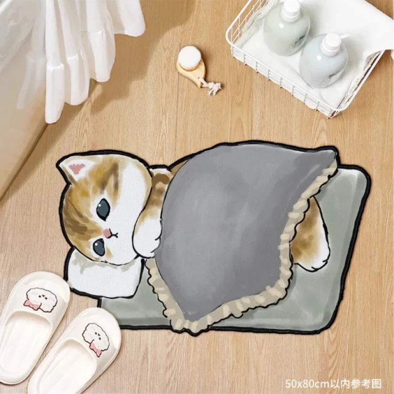 Niedliche Cartoon-Katzen-Diatom-Schlamm-Badezimmermatte, Wasserabsorbierend, Rutschfest und Schnelltrocknend, Toiletten- und Toilettentür-Bodenmatte