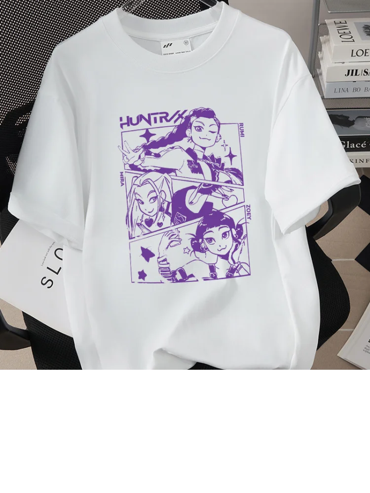 

Demon Hunters Print T-shirt Causal Men Women Round Neck Loose Short Sleeve Cotton Tops 2025 Summer Fashion Streetwear