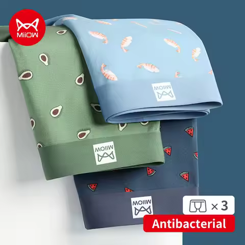 MiiOW Autumn Winter Cotton Men's Underwear Set Antibacterial Crotch Mens Underpants Funny Printed Breathable Man Boxers Briefs
