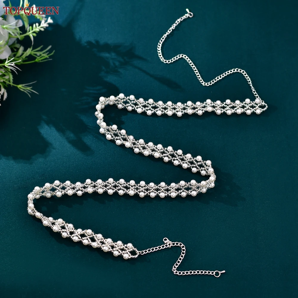 TOPQUEEN Handmade Beaded Model Wedding Bridal Waist Chain Adjustable Women's Dress Belt Party Dress Waist Decoration S170