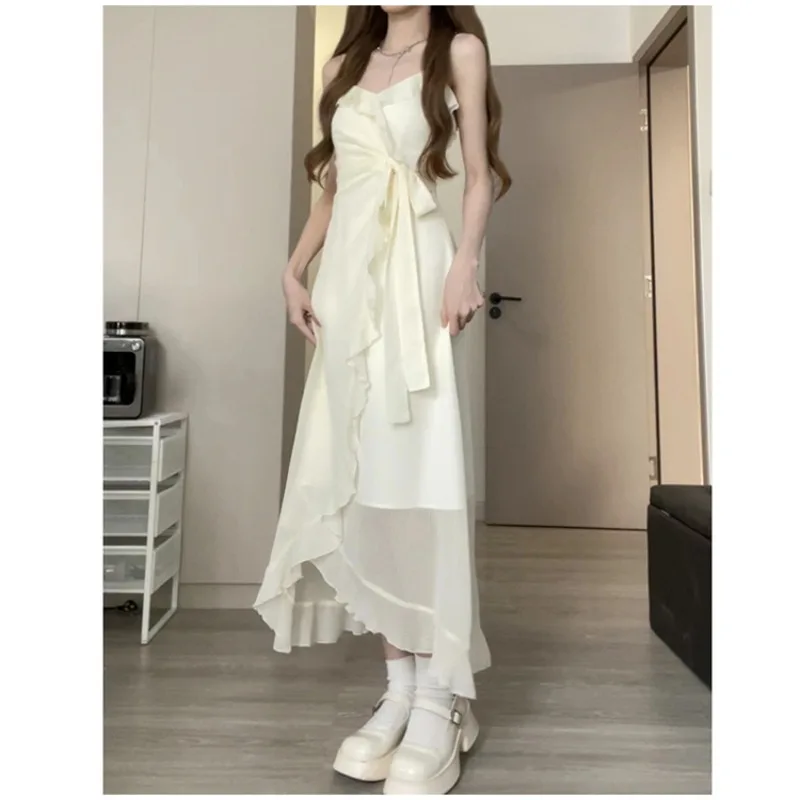 Ruffled thin cardigan over a pure desire ruffled V-neck maxi slip dress 4