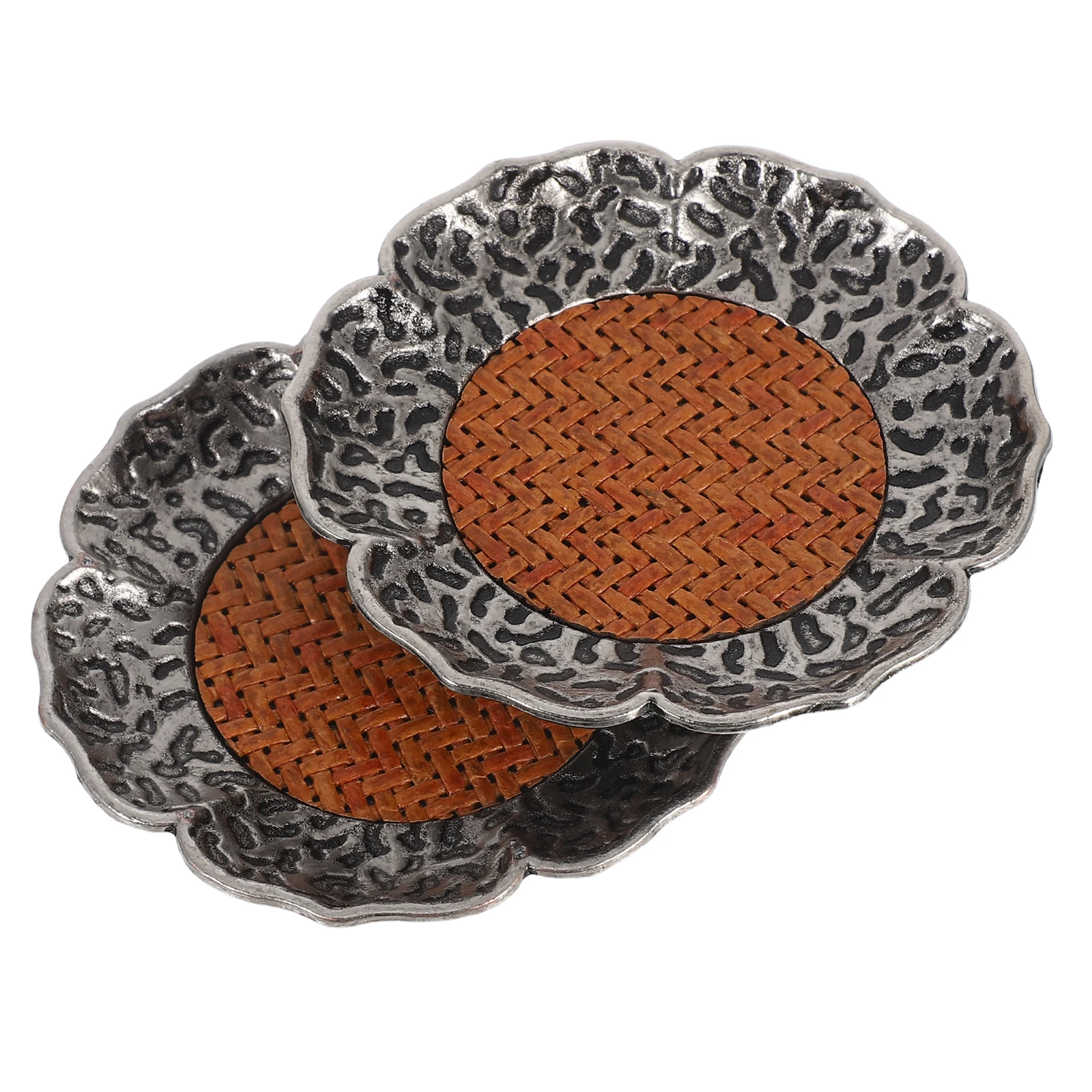 

2 Pcs Alloy Rattan Coasters for Desk Cups Table Mats Chinese Anti-slip Placemat Car Style