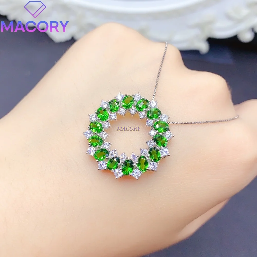 Natural Diopside Pendant Necklace S925 Sterling Silver Round Design Low-Key Luxury Bright Colors Mother's Day Gift Birthday gift