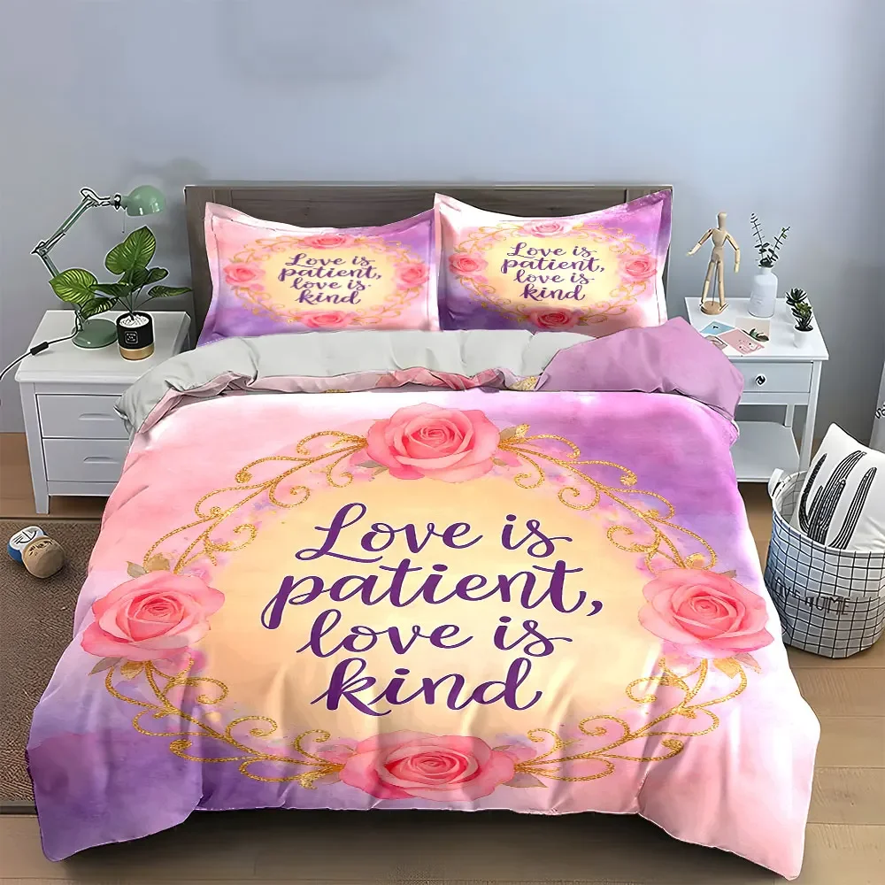 Romantic Floral Quote Art Set Soft Comfortable Duvet Cover Bedding Set Included 1*Duvet Cover & 2*Pillowcases, gift
