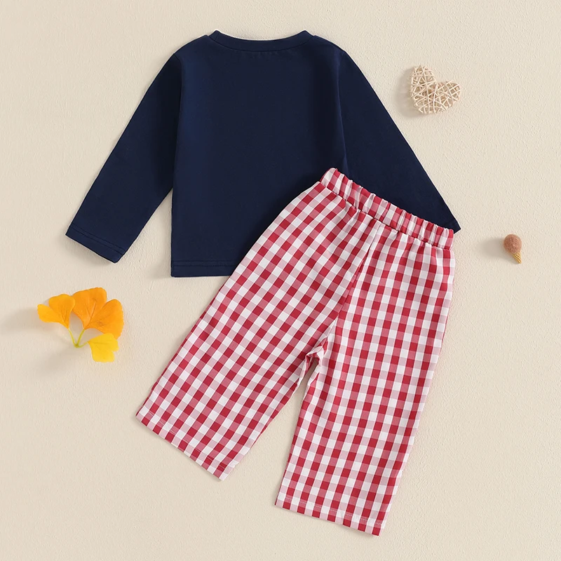 Adorable Baby Boy Spring Ensemble with Heart Patched Shirt and Plaid Pants - 2 Piece Outfit for Stylish Toddlers