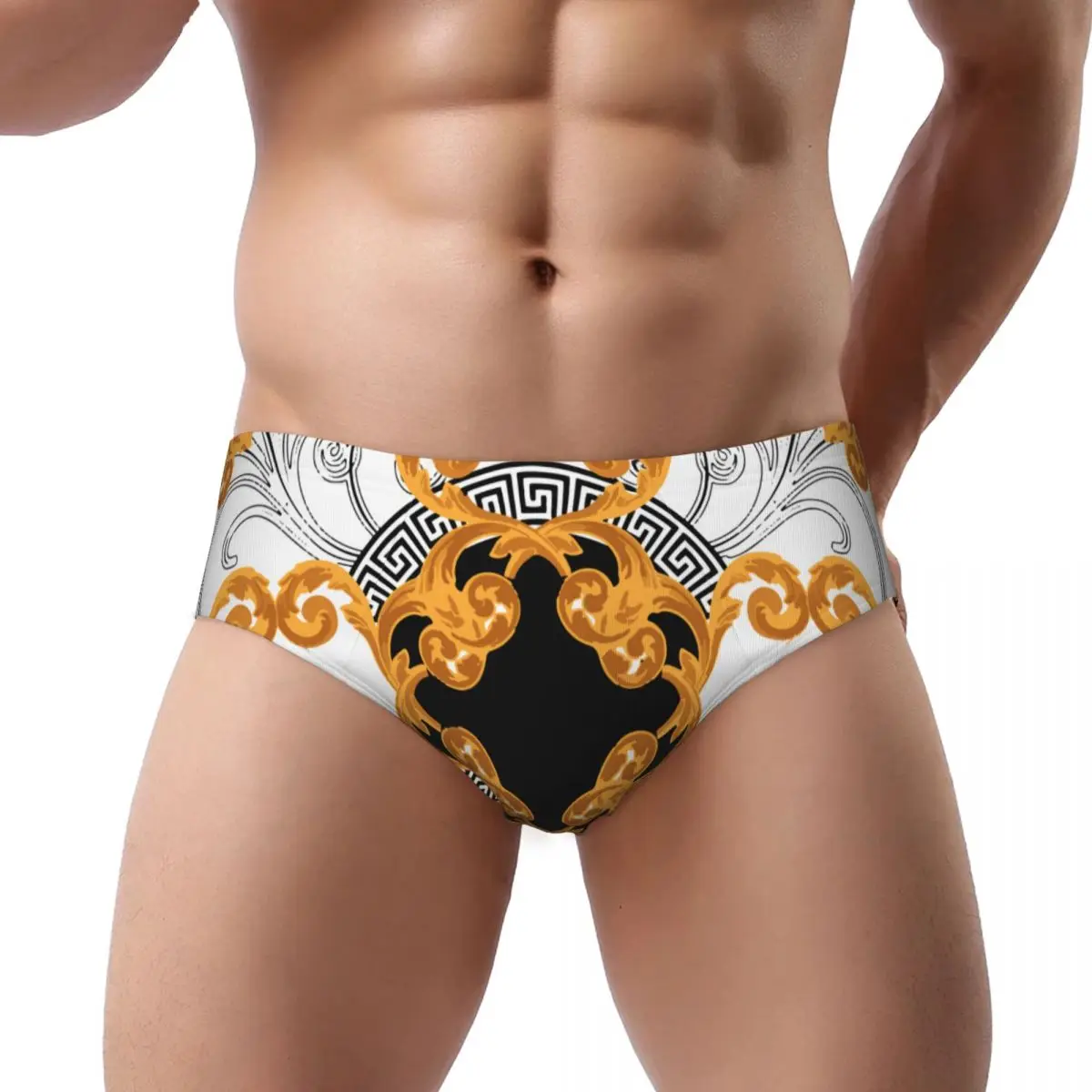 남성용 섹시한 골든 바로크 속옷, 삼각형 반바지, 편안하고 세련된, 부드럽고 얇은 트렁크, 복서 팬티, 도매