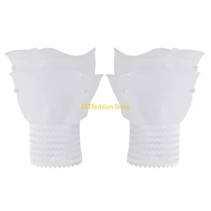Y5GC Handcrafted Sheer Lace Gloves Detachable Sleeve Extenders Pearls Beaded Layered Mesh Wrist Cuffs Lightweight Formal Wear