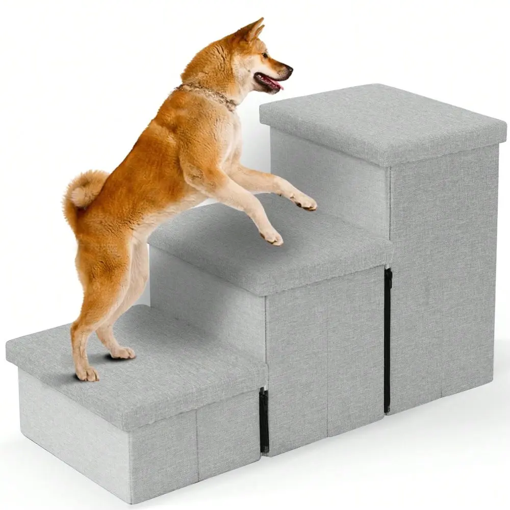 

Dog Stairs Foldable Pet Stair With Storage Box Dog Steps For Small Old Dog Cat NonSlip Pet Ramp Indoor