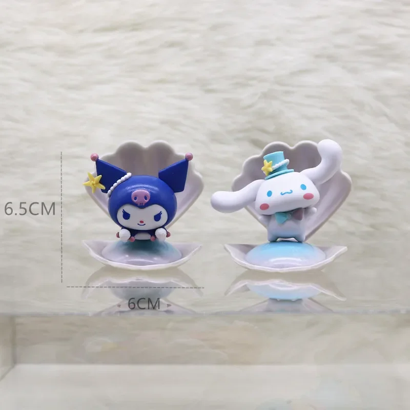 7pcs Sanrio Kuromi Doll Model Action Anime Figures Mymelody Blue Sea Holiday Shell Doll Model Esports Room Desktop Ornament Gift