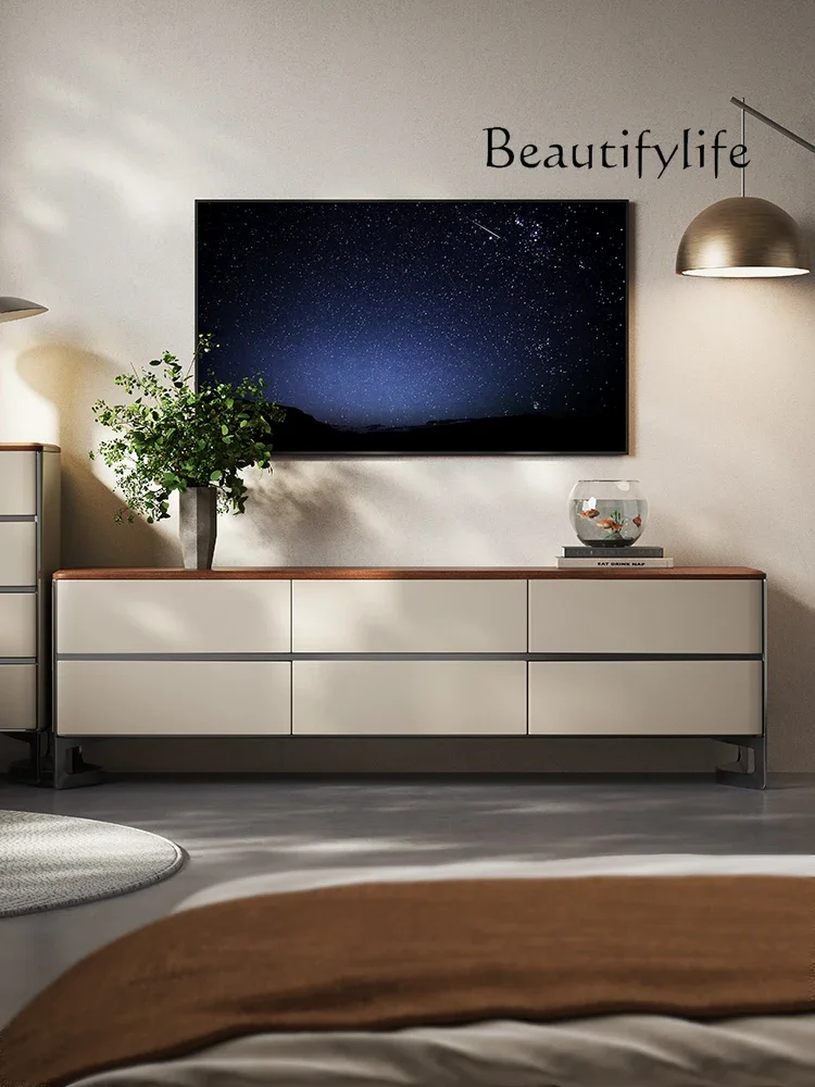 

J SS Italian Minimalist TV Cabinet Bedroom Light Luxury High-end Chest Cabinet Simple High-end Leather Floor Solid Wood Locker
