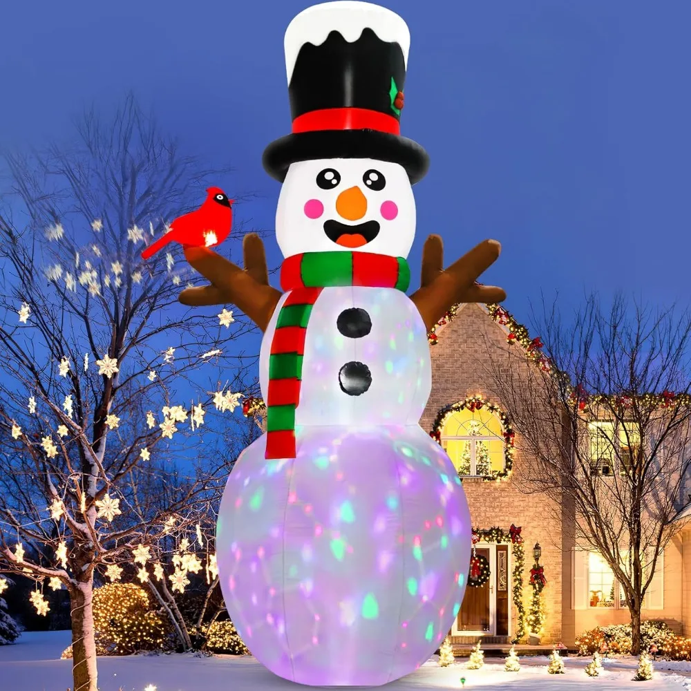 12FT Christmas Inflatable Snowman Christmas Decorations, Christmas Blow Ups Built-in Rotating Color Lights for Outdoor