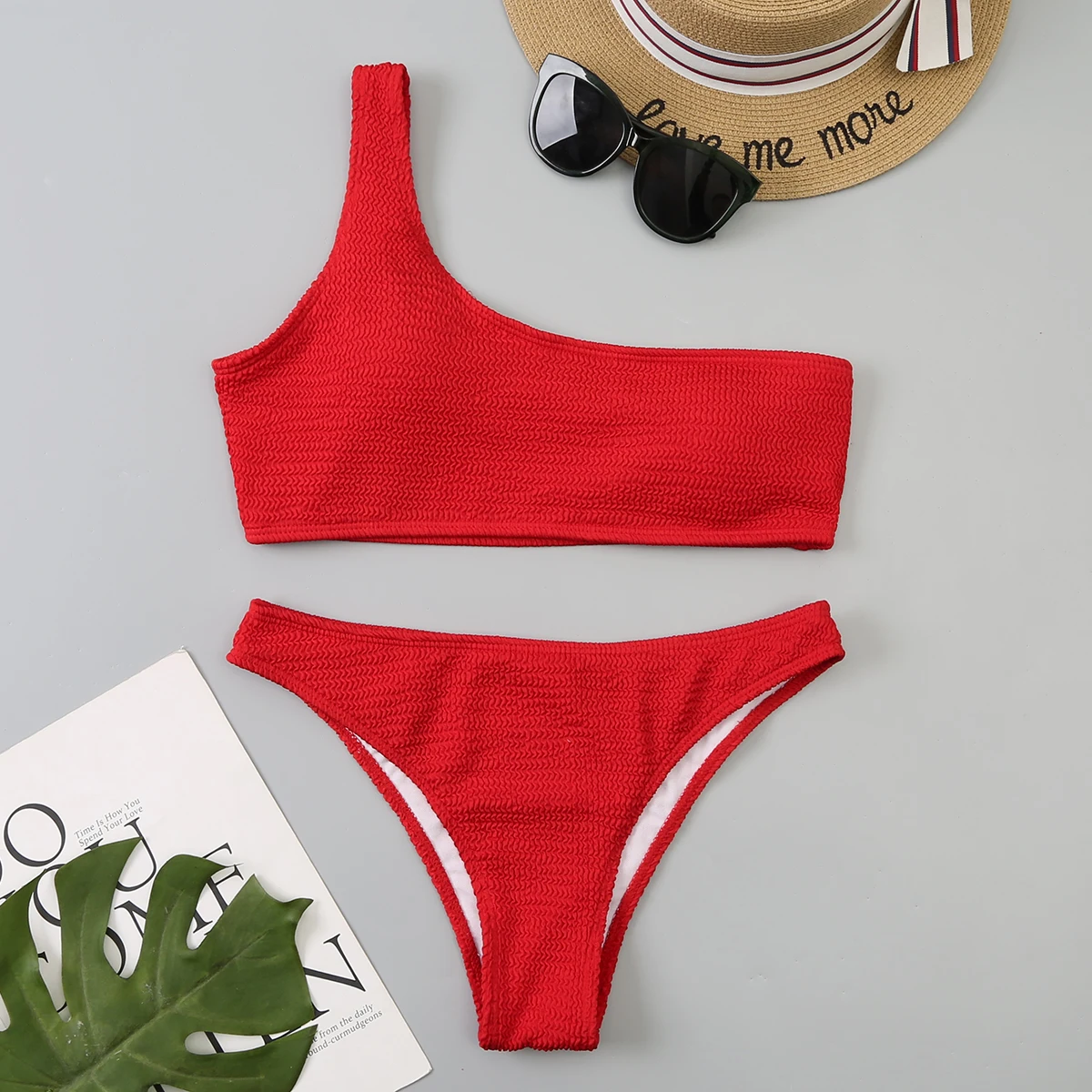 One Shoulder Bikinis 2026 Women Sexy Swimwear Female Brazilian Swimsuit Solid Beachwear Bathers Bathing Swimming Swim Suit