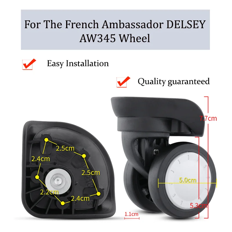 For The French Ambassador DELSY AW345 Nylon Black Luggage Wheel Trolley Case Wheel Universal Wheel Repair Slient Wear-resistant