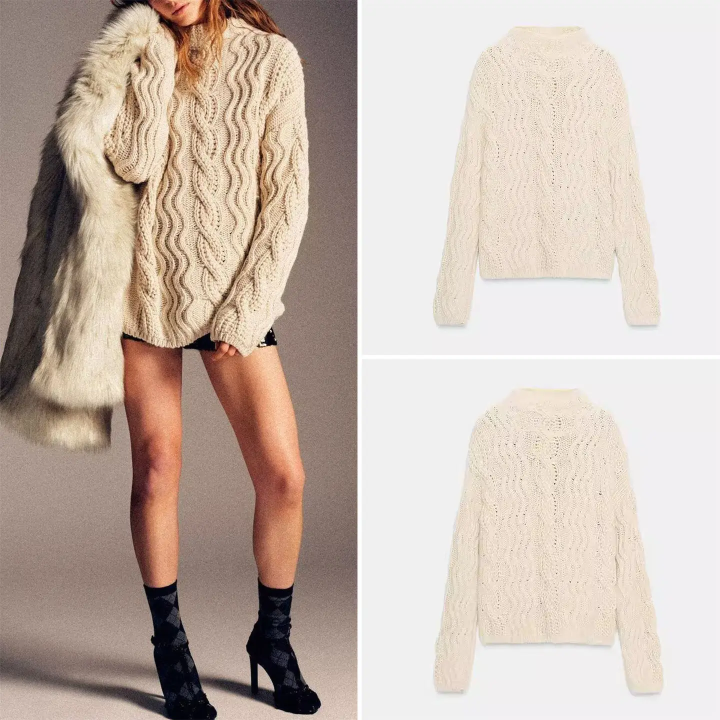 

Winter 2025 Women's Fashion Simple Fair Isle Pattern Knitted Sweater ZADATA Commute Style Loose Fit Long Sleeve Crew Neck