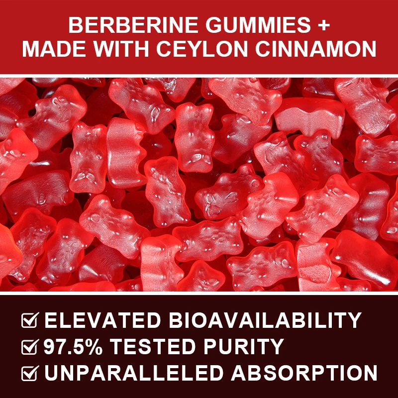 High Potency Berberine Gummies 1200mg – with Ceylon Cinnamon – Supports Glucose Metabolism & Natural Liver Function