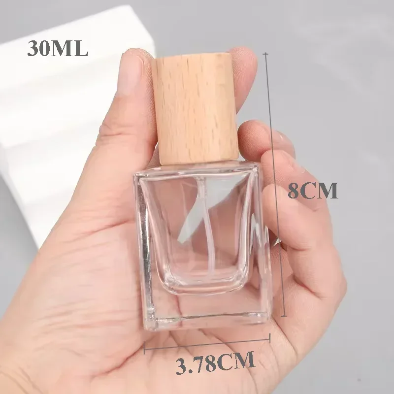 Portable Glass Spray Bottle Beech Lid Perfume Bottle Walnut Cover Empty Bottle Sample Vial Cosmetic Container Refillable Bottles