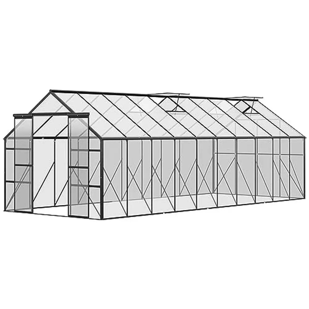 

Garden Greenhouse Kit Aluminum Polycarbonate with Sliding Door Roof Vent Rain Gutter 8' x 20'