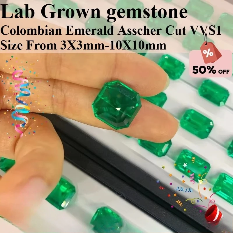 NEW Asscher Cut Lab Grown Colombian Emerald gemstone Available Hydrothermal Hand-cutting With Certificate For Jewelry Diy Making