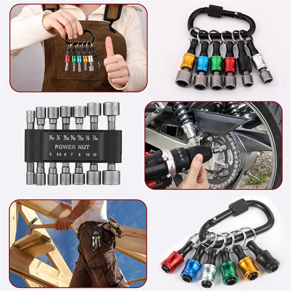 14pcs Power Nuts Driver Drill Bit Tools Set Metric Socket Wrench Screw 1/4 Inch Driver Hex Keys, and 6pcs 1/4 Inch Hex