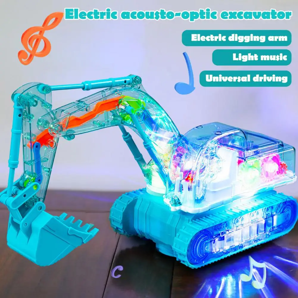 Mechanical Gear Excavator Toy Educational Electric Excavator Toy with Led Lights Music for Toddlers Realistic for Learning