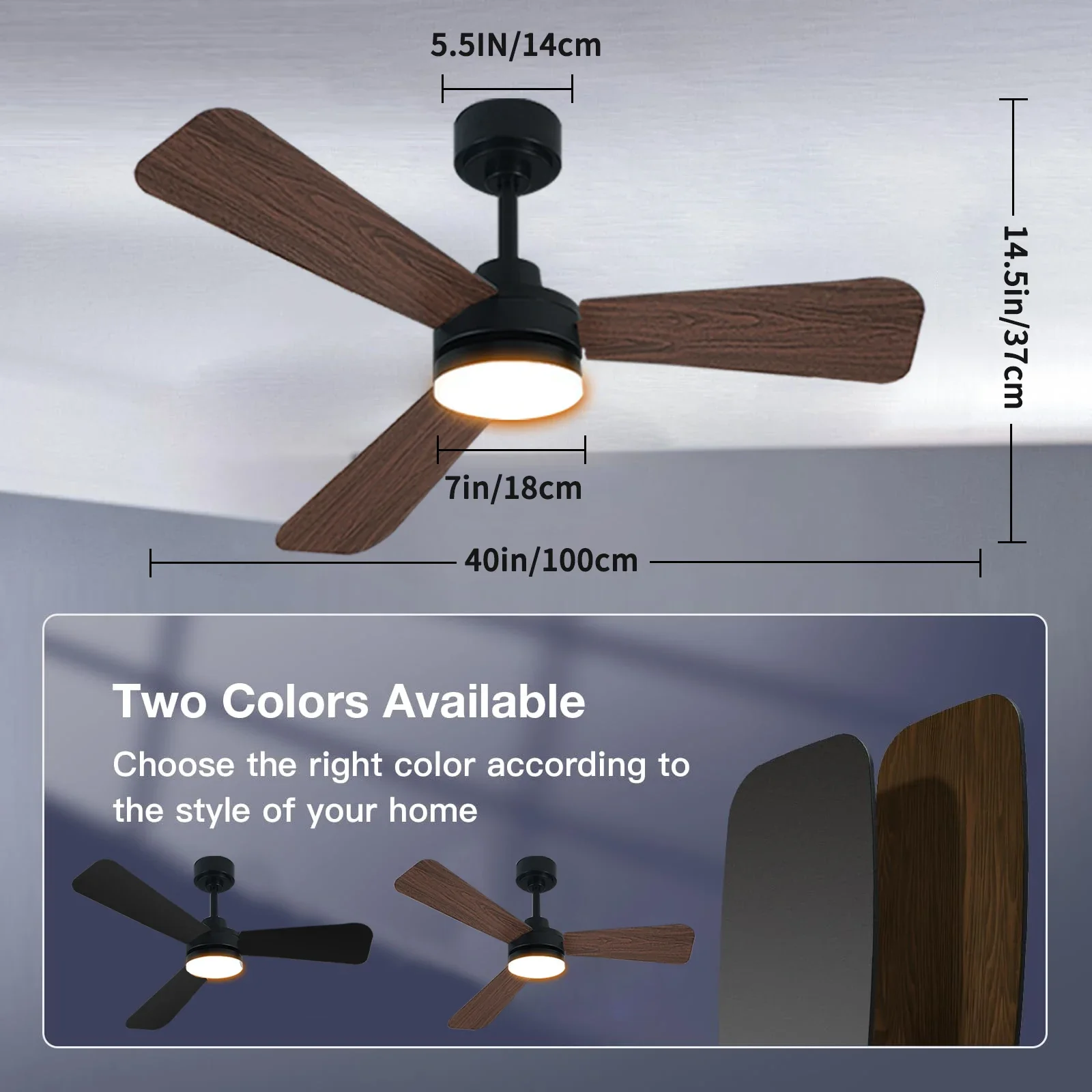 42 Luz de ventilador de techo de 52 pulgadas, ventilador de ventilación de ABS negro con control remoto de luz, luz colgante de interior comercial y doméstico