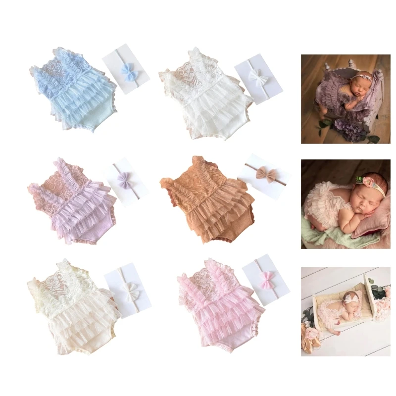 

Photography Costume Lace Romper Hairband Photography Props for Infant 0-1 Month