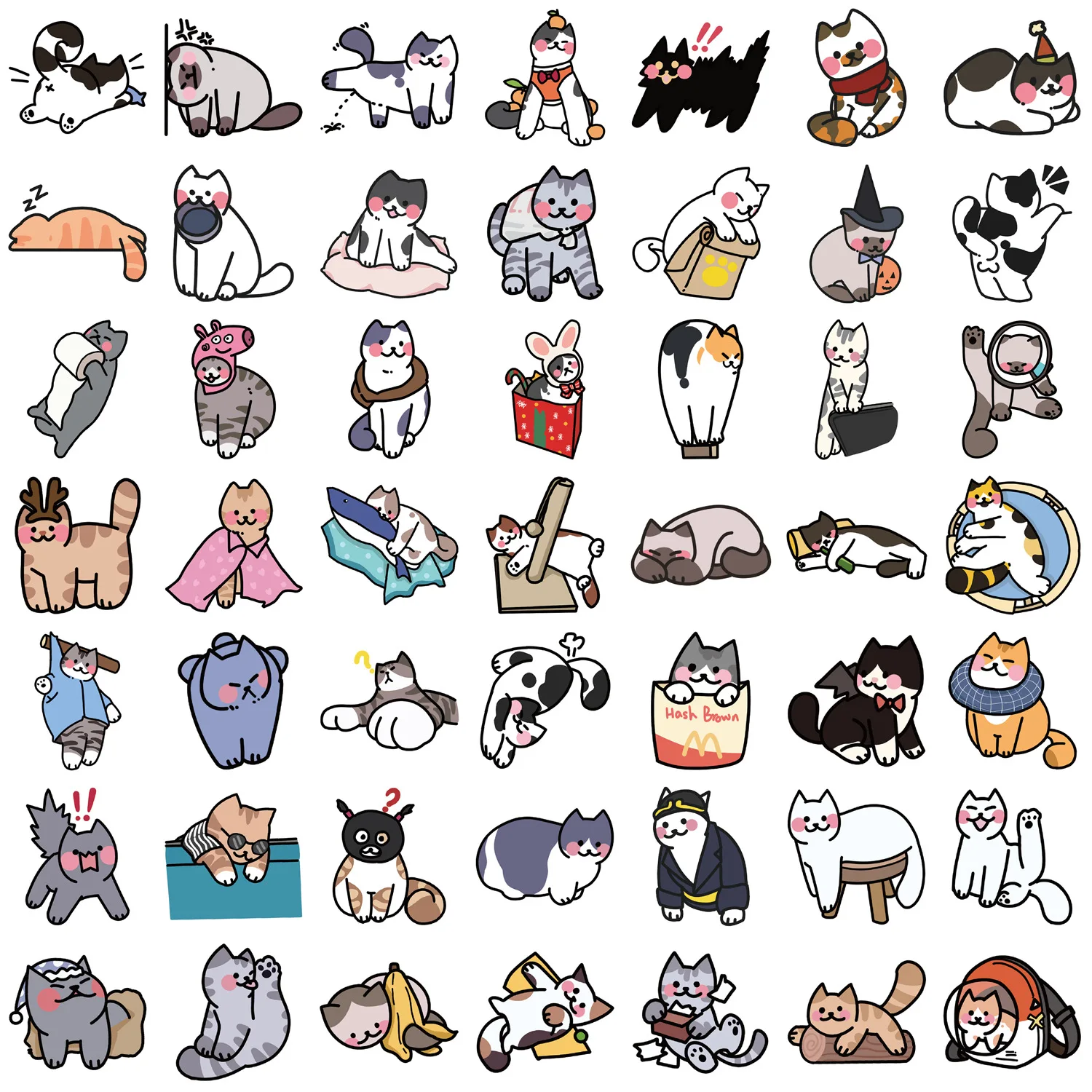 50pcs Cute Kawaii Cats Animal Graffiti Stickers Phone Guitar Laptop Suitcase Cup Waterproof Cartoon Sticker Kids Toys