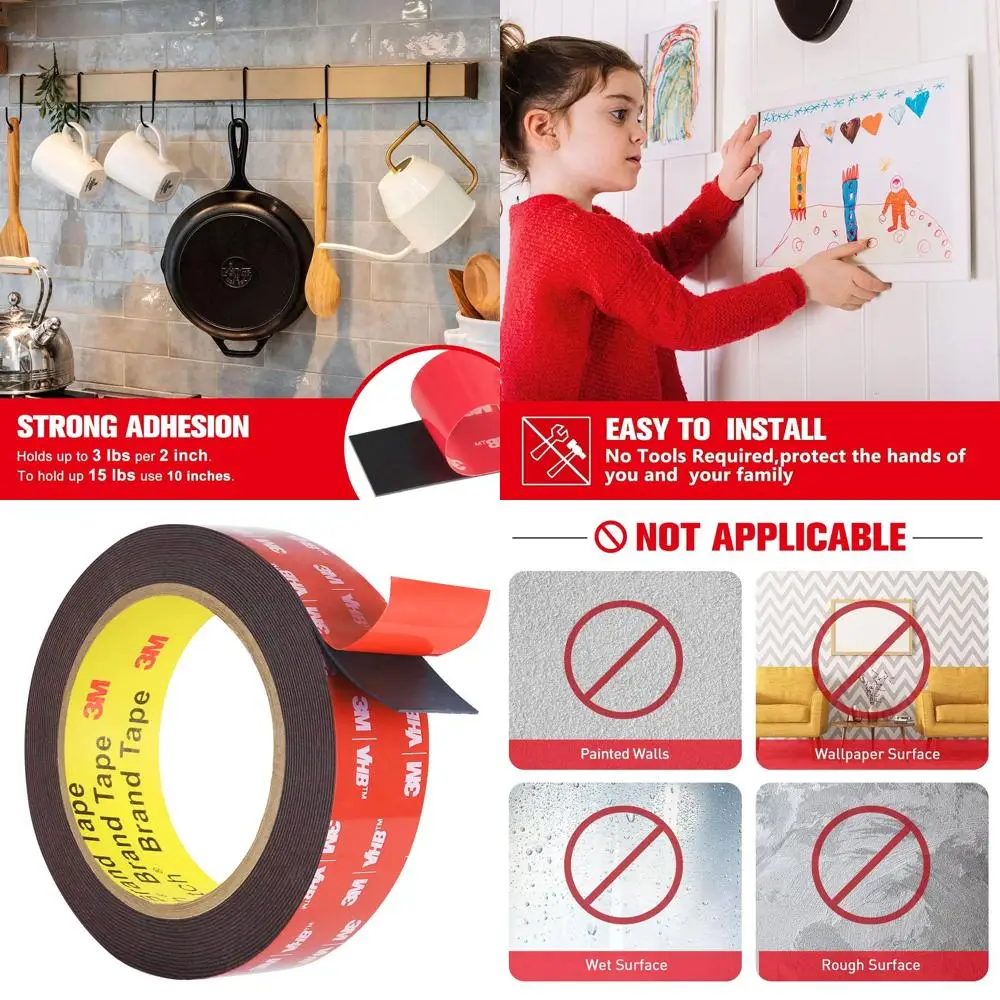 

Double Sided Tape Heavy Duty, Adhesive Mounting Tape Waterproof, 16.4 FT x 0.94 IN, Strong Foam Tape for Walls, Automotive, Home