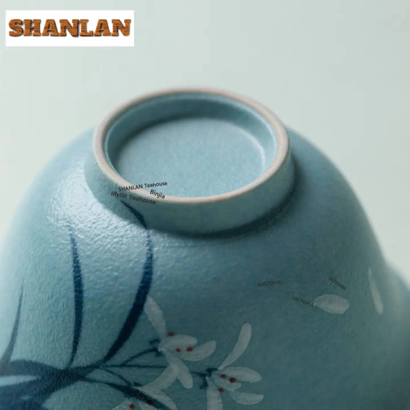 120ml Light Lake Blue Hand-painted Orchid Gaiwan Handmade Tea Tureen Tea Bowl With Lid Kit Tea Maker Cover Bowl Cafes Craft Gift