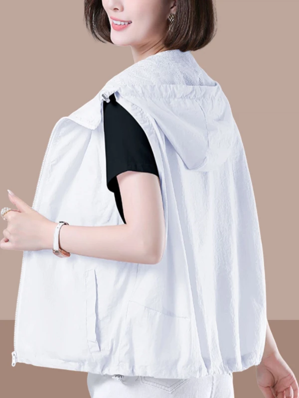 

Casual Thin Short Vest Women's Outerwear Summer New Loose Sleeveless Jacket Large Size Zipper Straight Tube Shape Commute Style