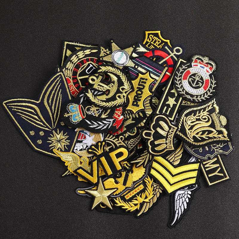 Golden Letters Icon embroidery Patches Clothe Golden Wings Moon Embroidery Applique Iron-On Decorative Handmade Badges