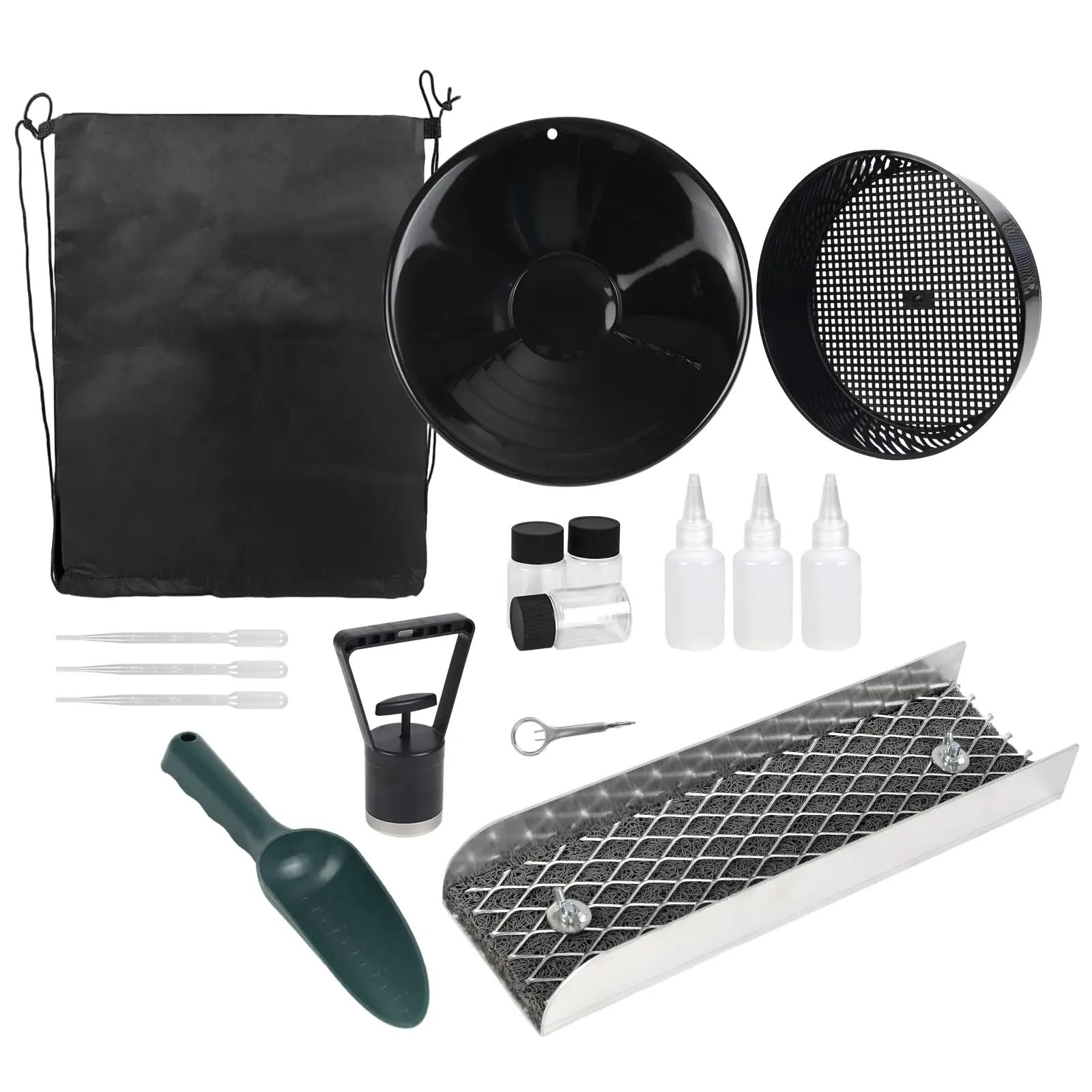 kit-de-prospection-aurifere-avec-mini-canal-de-lavage-16-pieces-en-alliage-d'aluminium-de-12-pouces-avec-epuisette-de-prospection-tamis-de-classification-aimant-de-separation-et-sac-a-dos-a-cordon-de-serrage