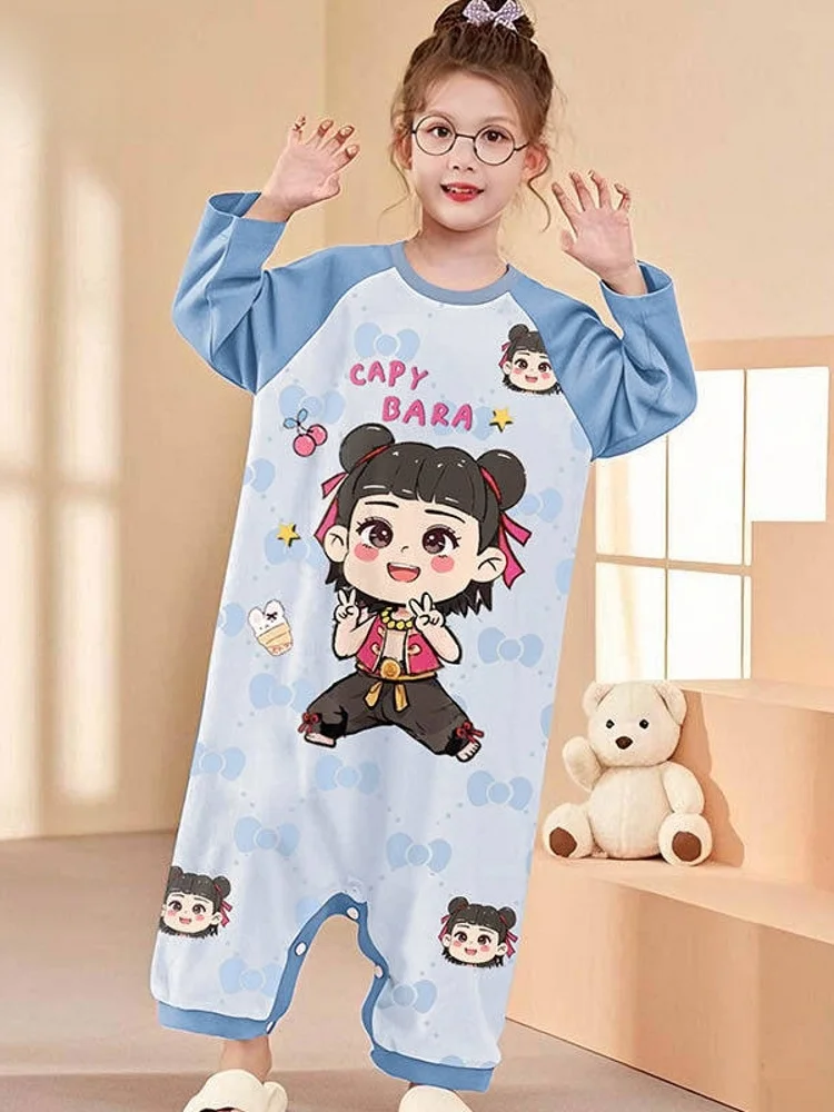 pure-cotton-onesie-pyjamas-for-girls-anseola-spring-autumn-long-sleeve-pants-suit-comfortable-sleepwear-for-kids-home-use