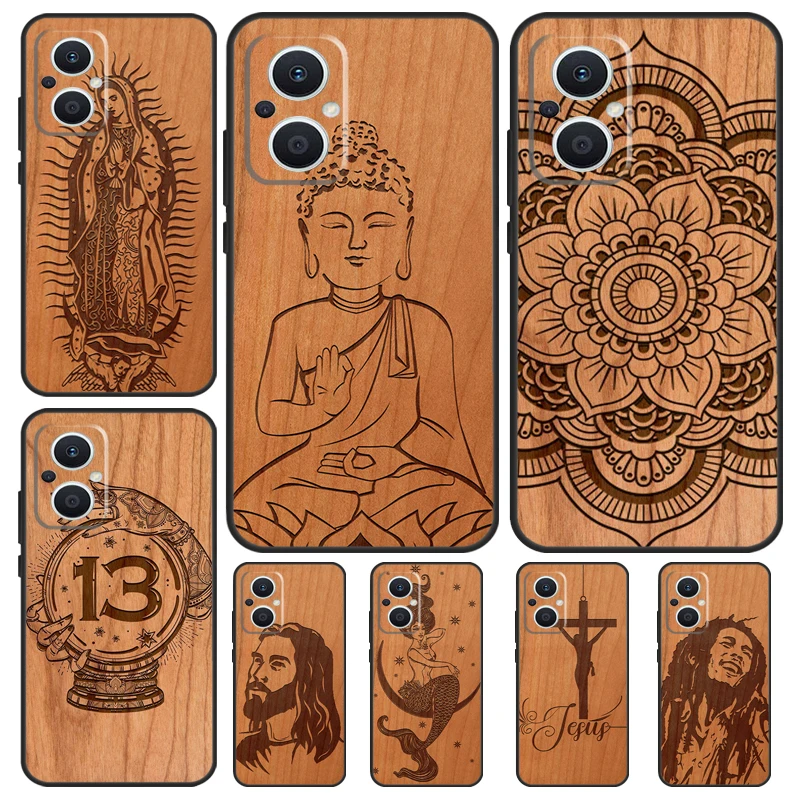 Buddha Jesus Guadalupe Wood Case For OPPO Reno 7 8 10 Pro 8T 2Z 4Z 5Z 6 Lite OPPO Find X6 Pro X2 X5 Lite X3 Neo Cover