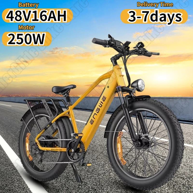 E26 E-Bicycle 250W Motor 48V16AH Lithium Battery City Trip Hydraulic Brake E-bike 26*4 in Fat Tire Aldult Mountain Electric Bike