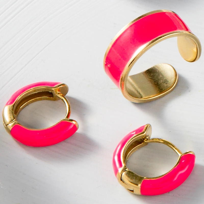 New Arrivals Pure Ring Earrings Sets for Women Stainless Steel Geometric Elegant Enamel Finger Rings Earring Party Jewelry Gifts