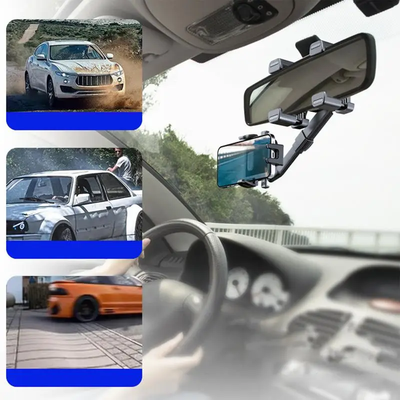 Car Rearview Mirrors Phone Holder Retractable Auto Phone Holder Rotatable Car Phone Mount Anti-Shake Cellphone Car Holder