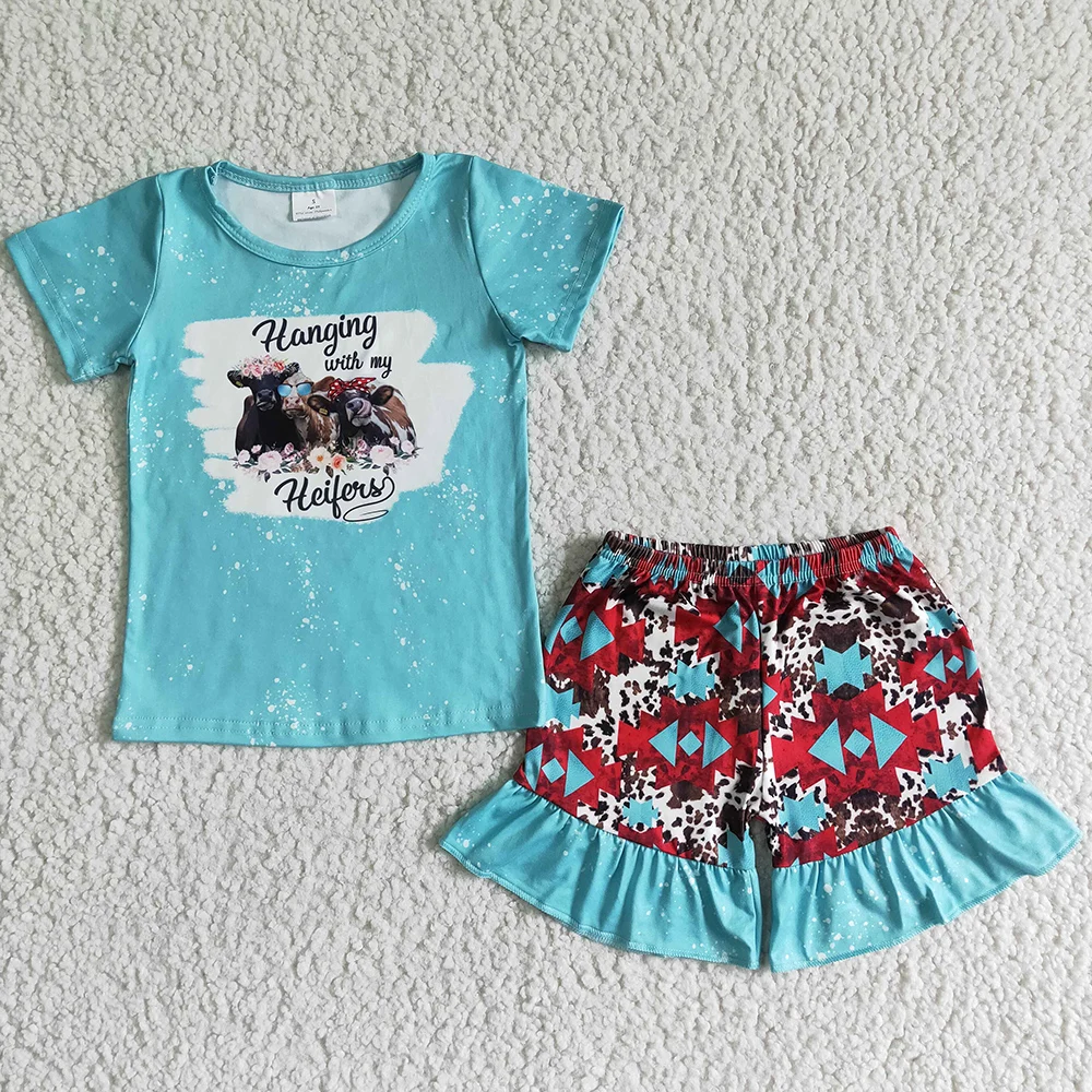 

Hot Sale Toddler Baby Girl Clothes Set Cow Print Cute Little Girls Summer Clothing Fashion Kids Clothes Girls Outfits Wholesale