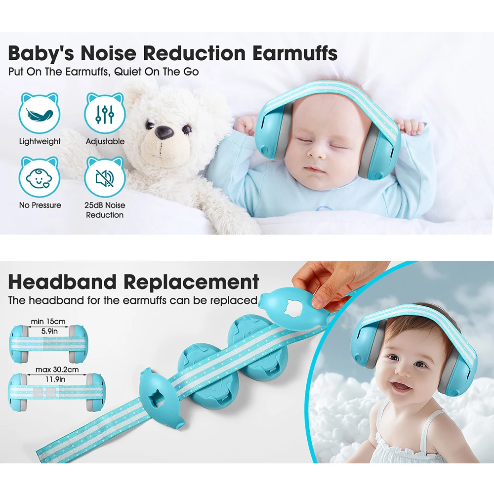 Baby Ear Protection for Babies Toddlers Elastic Noise Reduction Earmuffs Baby Headphones Against Hearing Damage Improves Sleep image 6