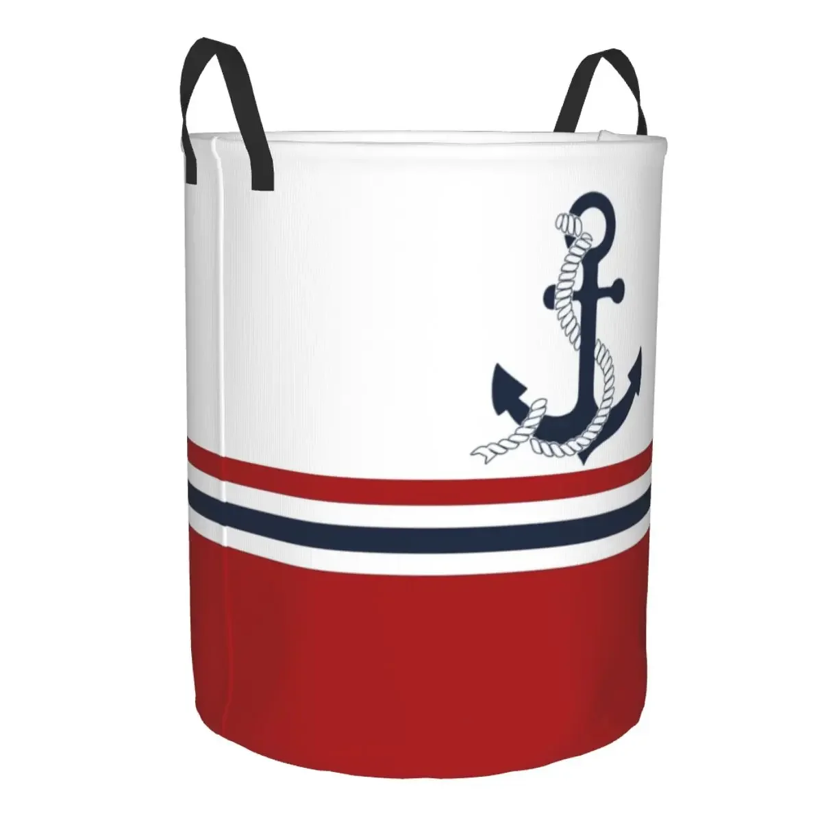 Custom Nautical Blue Anchors with Stripes Laundry Basket Foldable Sailing Sailor Clothes Hamper for Baby Kids Toys Storage Bag