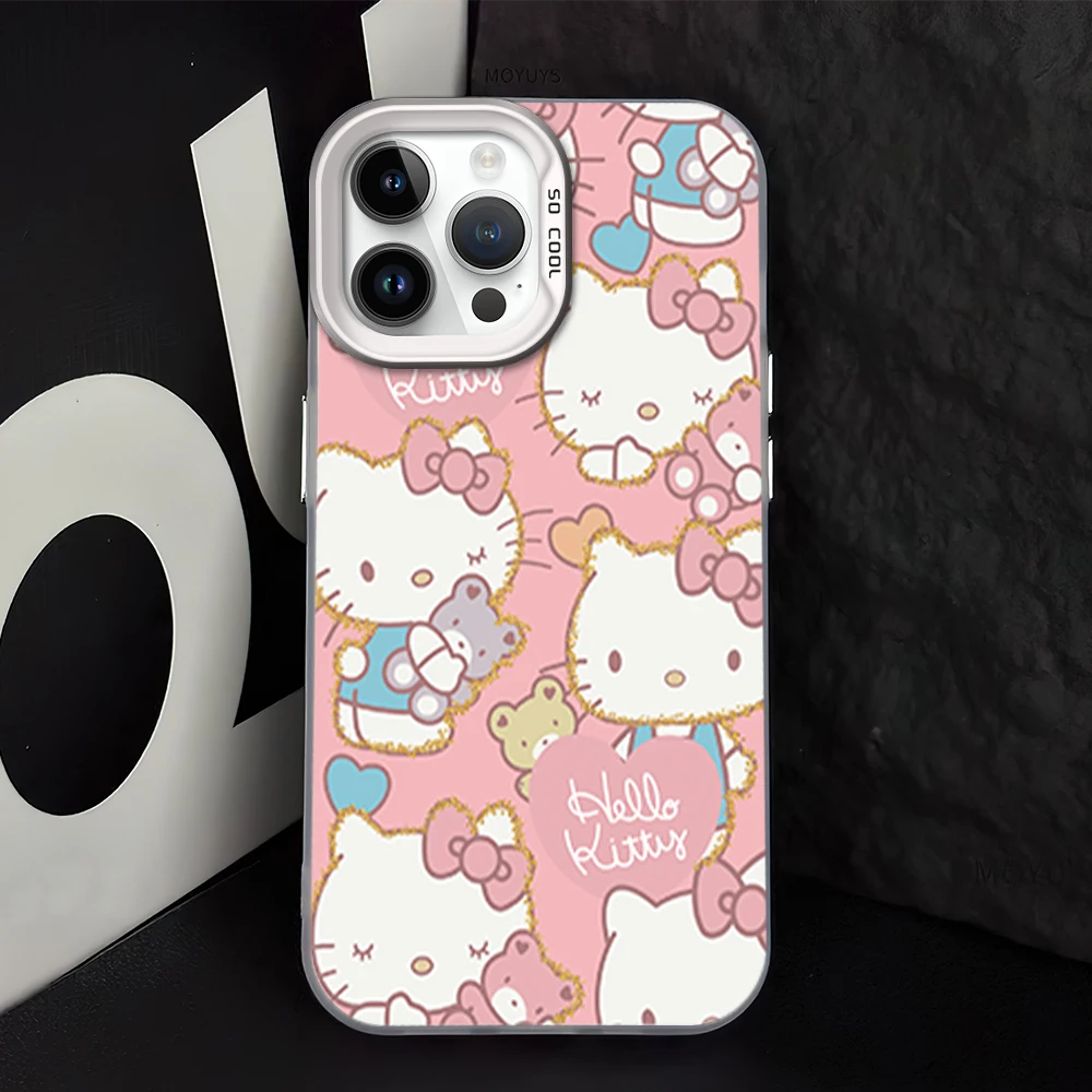 MINISO Sanrio H-Hello K-Kitty IMD Phone Case for iPhone 11 13 14 12 15 16 Max Pro Plus Laser Cover