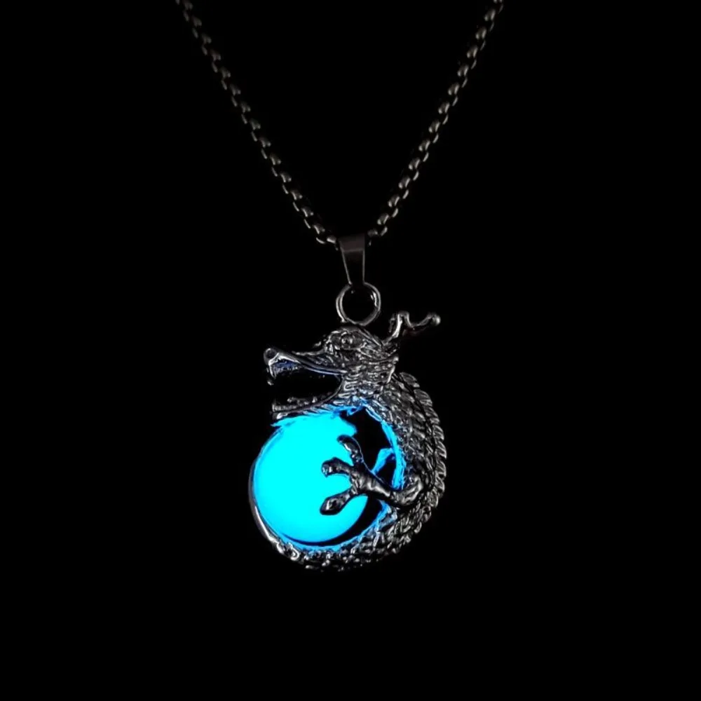 Dragon Luminous Pendant Necklace Stainless Steel Punk Style Halloween Necklaces Jewelry Accessories Hip Hop Neck Chains Gifts