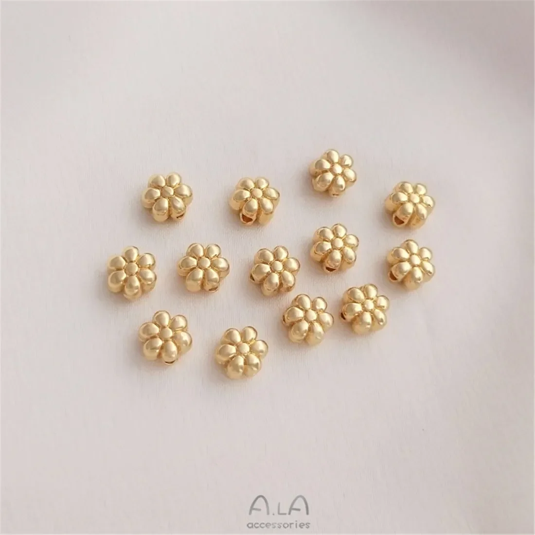 14K Gold Peach Blossom Plum Blossom Lotus Flower Separated Beads Through Hole Loose Beads DIY Bracelet Necklace Jewelry Material