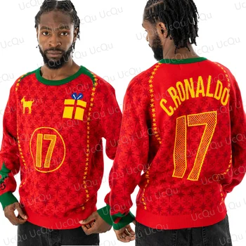 Vintage Classic Summer Ronaldo #17 Christmas Long sleeve Jersey Kit 3D Printed Football Jersey For Adult/Kids Tops Fake sweater