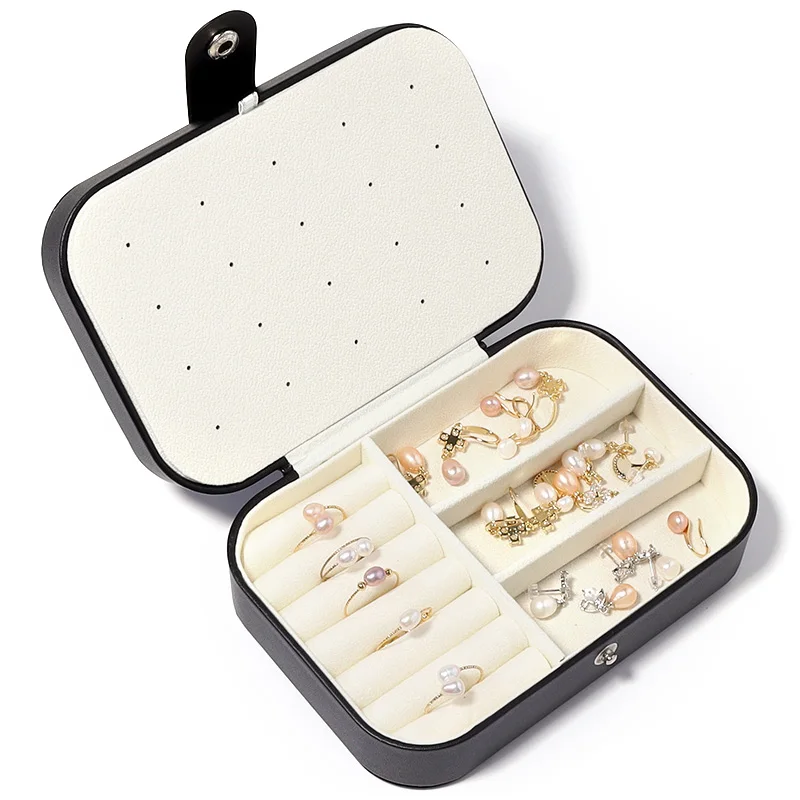 Boîte de rangement Portable à Double couche en cuir PU, organisateur d'exposition, mallette de voyage, boîtes de rangement en cuir à boutons 16.5x11.5x5.5cm