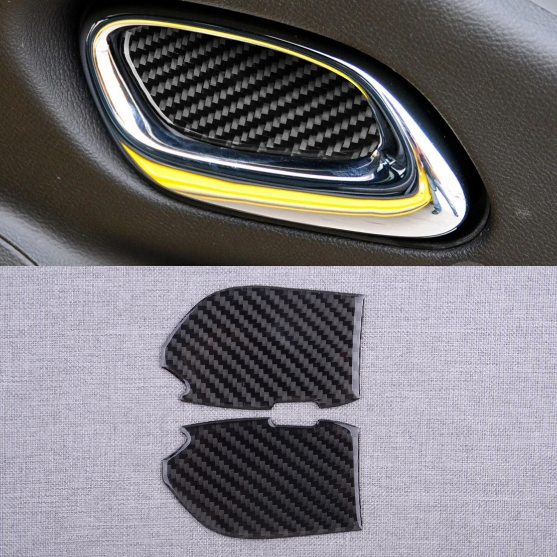 NEW 1 Pair Interior Door Handle Bowl Covers Trims Fit for Chevrolet Camaro 2010 2011 2012 2013 2014 2015 Black Carbon Fiber