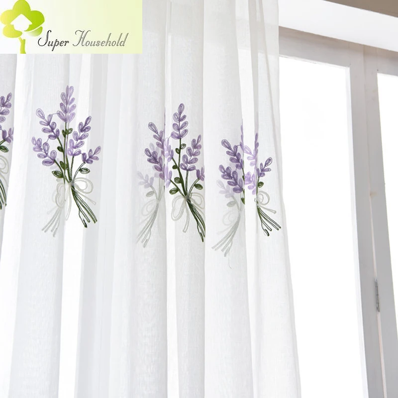 Purple Embroidered Lavender Sheer Curtains for Living Room Tulle Linen Curtains Window Screen for Children Girls Bedroom