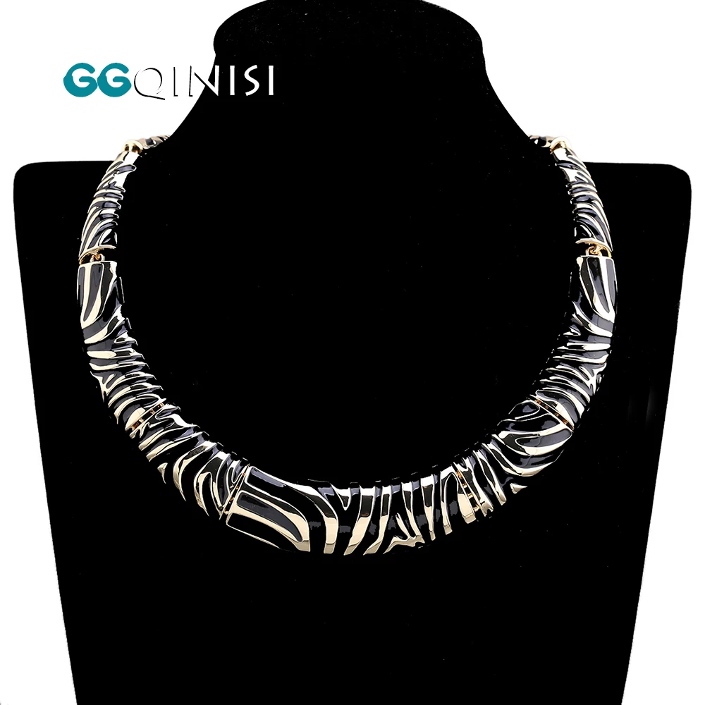 GGQINISI New Gold Plating Enameled Colorful Chokers Necklace for Women Girls Fashion Statement Collar Jewelry Accessory Gifts