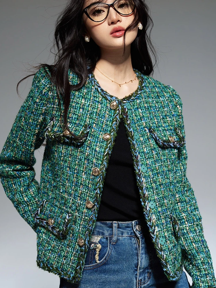 

TINNTINN Court een Woven Thi Tweed Vintage Ladylike ort Quilted Coat Sweet Preppy Sle round Ne Single Button Long S...