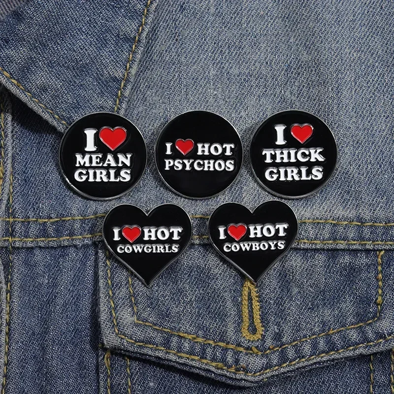 Enamel Pins Love Letter Brooch Cute Black Circular Geometric English Short Sentence Metal Badge Pins for Backpacks Badges Metal